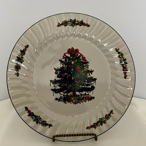 Christmas Village Dinner Plate Decorated Christmas Tree Holly Berries Red Bow